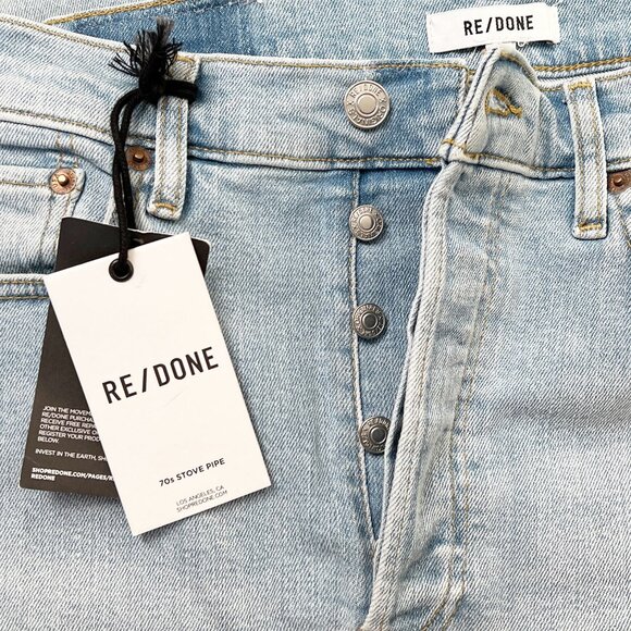 New Re/Done 70's Stove Pipe High Rise Waist Straight Leg Crop Light Wash Vintage - Picture 10 of 16